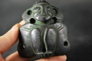 Chinese Hongshan Culture Magnet Jade Stone Carved Sun God Amulet Pendant J33