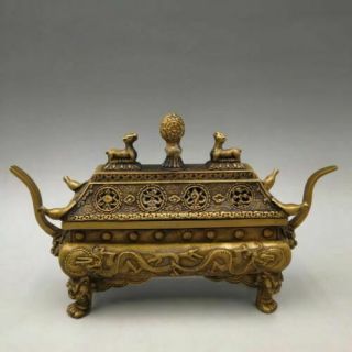 Chinese Exquisite Brass House Type Incense Burner Home Decoration