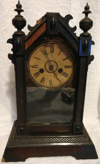 Antique Junghans Table Clock With Solid Wood Case.  Germany Parts / Repair