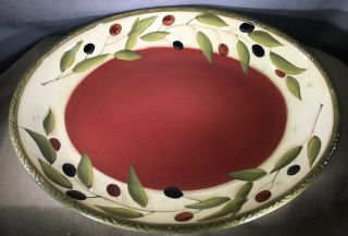 Clay Art Antique Olive Large Platter 17.  5 " X 14 " Oval Olives Red Green Edge