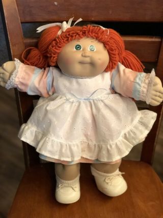 Vtg Cabbage Patch Kids Doll 1982 Red Head Yarn Pigtails Hair Green Eyes