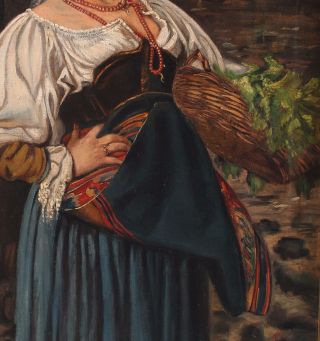 19thC Antique Gustav A.  Kuntz Italian Peasant Woman Genre Portrait Oil Painting 5