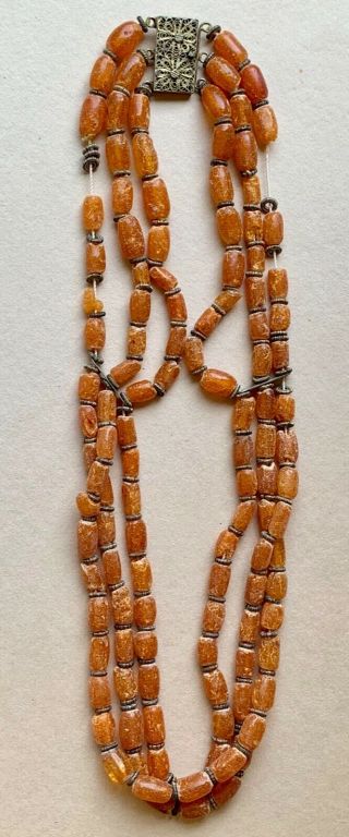 Vintage Or Antique Chinese Amber? Necklace With Silver Filigree Gold Wash Catch
