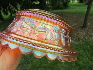 Northwood PEACOCK AT THE FTN ANTIQUE CARNIVAL GLASS MASTER BERRY BOWL MARIGOLD 4