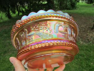 Northwood PEACOCK AT THE FTN ANTIQUE CARNIVAL GLASS MASTER BERRY BOWL MARIGOLD 5