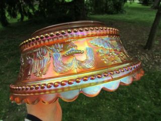 Northwood PEACOCK AT THE FTN ANTIQUE CARNIVAL GLASS MASTER BERRY BOWL MARIGOLD 6