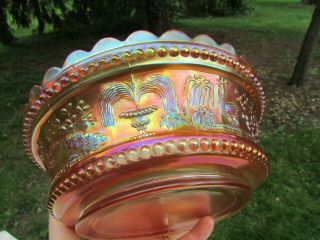 Northwood PEACOCK AT THE FTN ANTIQUE CARNIVAL GLASS MASTER BERRY BOWL MARIGOLD 7