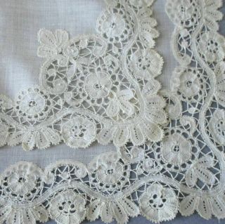 Antique Creamy Handmade Brussels Bobbin Lace Handkerchief Wedding Bridal,