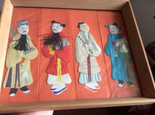 Chinese Framed Silk & Paper Figures On Silk Screen,  Very Unusual