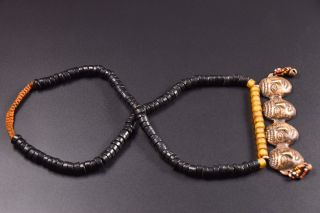 Antique Brass Headed Naga Necklace Glass Tube Naga Beads,  Naga Glass Necklace