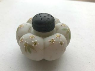 Antique Mt.  Washington Glass Tomato Salt Shaker Hand Painted Flowers And Leaves