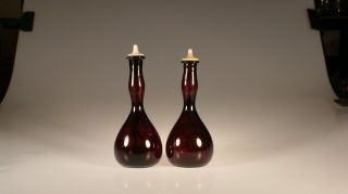 Set of 2 Victorian Glass Amethyst Mary Gregory Barber ' s Bottle Boy & Girl c.  1890 4