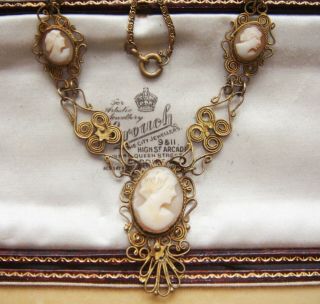 Antique Vintage Jewellery Real Carved Shell Cameo Filigree Necklace