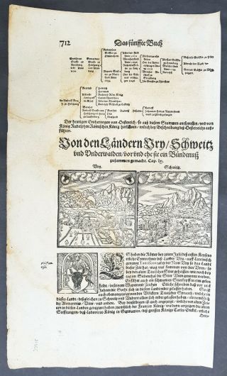 1628 Munster Antique Print Views Bern,  Underwalden,  Castle,  Switzerland