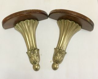 Vintage Decorative Brass And Wood Wall Sconce Shelves / Shelf 9 1/2 "