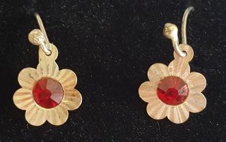 Sterling Silver & Red Stone Vintage Art Deco Antique Flower Earrings