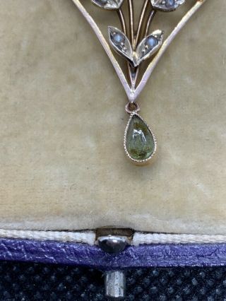 Antique Art Nouveau 9ct Gold Pendant With Peridot & Seed Pearls 5