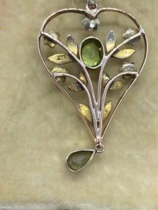 Antique Art Nouveau 9ct Gold Pendant With Peridot & Seed Pearls 6