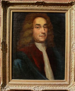 18th Century Antique Oil Painting Old Master Portrait Of A Gentleman In A Wig