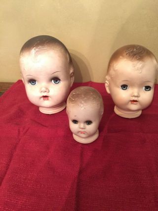 Vintage Set Of 3 Vintage Ceramic Doll Heads With Eyes That Open And Close