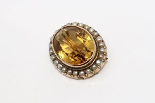 A Lovely Antique Edwardian 9ct 375 Rose Gold Citrine & Pearl Brooch 14165