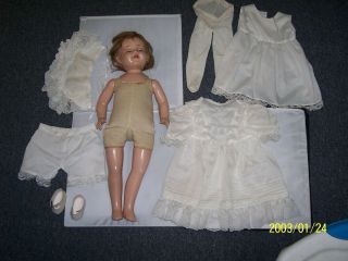 Lg.  Vintage Composition/cloth Doll 26 " Sleep Eyes,  Felt Tongue,  Human Hair
