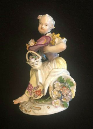 Meissen 19th Century Figurine Lady Holding Hat with Flowers 2