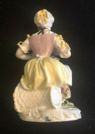 Meissen 19th Century Figurine Lady Holding Hat with Flowers 3