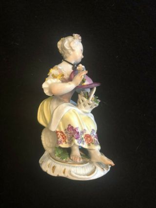 Meissen 19th Century Figurine Lady Holding Hat with Flowers 4