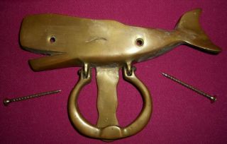 Vintage Sperm Whale Brass Plated Heavy Door Knocker Nautical Beach 7.  5 " Long