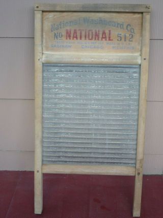 Vintage NATIONAL 512 Laundry Washboard VICTORY Ribbed Glass & Wood Primitive 2