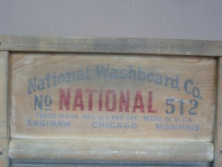 Vintage NATIONAL 512 Laundry Washboard VICTORY Ribbed Glass & Wood Primitive 3