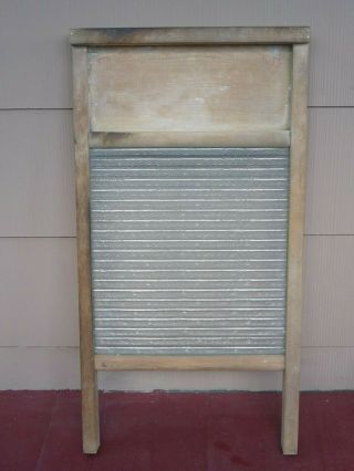 Vintage NATIONAL 512 Laundry Washboard VICTORY Ribbed Glass & Wood Primitive 4