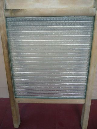 Vintage NATIONAL 512 Laundry Washboard VICTORY Ribbed Glass & Wood Primitive 5