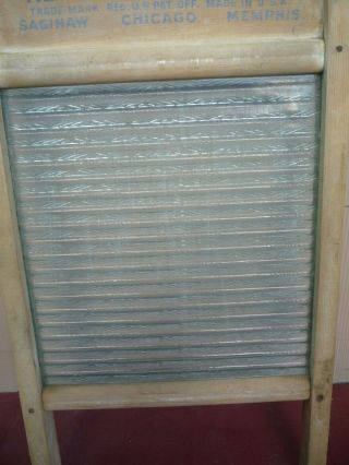 Vintage NATIONAL 512 Laundry Washboard VICTORY Ribbed Glass & Wood Primitive 7