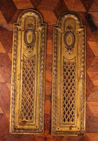 Pair Vintage French Brass Door Finger Scratch Push Plates Rococo Chateau Chic Y
