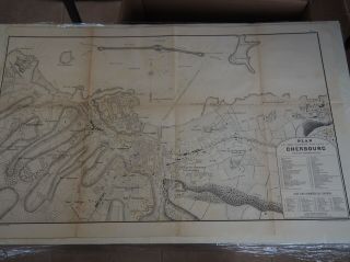 Antique Map " Plan Of The Harbor And City Of Cherbourg " With Its Fortifications