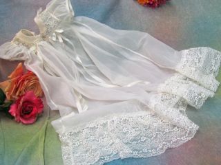 VINTAGE 1950 ' s baby DOLL dress PEIGNOIR negligee CHRISTENING GOWN nylon LACE 7