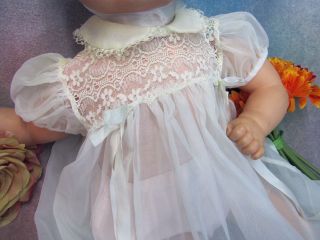 VINTAGE 1950 ' s baby DOLL dress PEIGNOIR negligee CHRISTENING GOWN nylon LACE 8