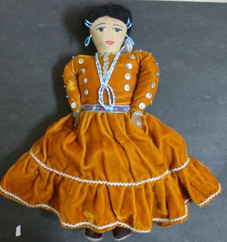 Vintage Hand Made 13 " Native American Indian Cloth Doll