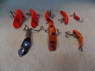 Pre Owned Vintage Helin Flatfish Fishing Lures 8 For One Price F 7 6 5 4 2 &