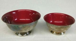 Vintage Mid Century Reed & Barton Silver Plateed Red Enameled Bowls 101 102