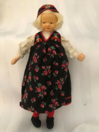Vintage Ronnaug Petterssen Felt Cloth Doll Hallingdal Norway Costume