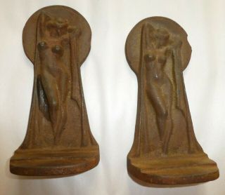 Antique Art Nouveau Nude Lady Book Ends Metal ?