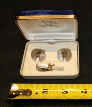 Vintage Italian Made " Tivoli " Silver Plated Duck Hunting Cufflinks And Tie Clasp