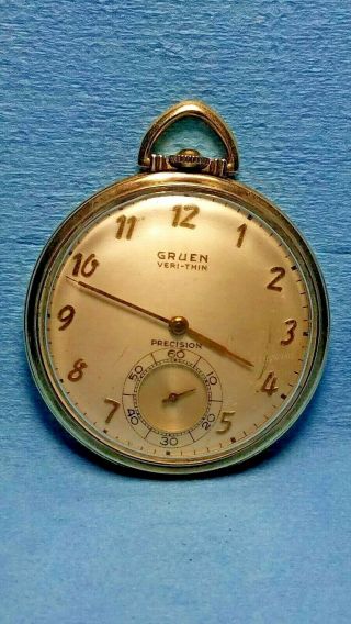 Gruen Veri - Thin 17jewels Pocket Watch 10k Gold Filled Case Runs