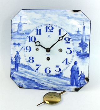 Hamburg American Blue & White Porcelain Enameled Plate Clock - Antique - Tb539