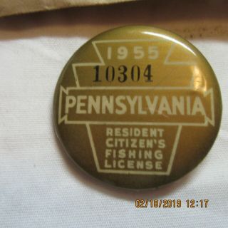 1955 PA Pennsylvania Resident Fishing License Button w/ Envelope 2