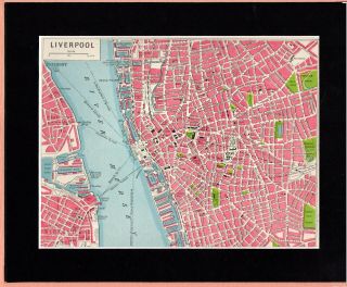 Antique Map Liverpool England Merseyside 1920 Mounted 90,  Years Old