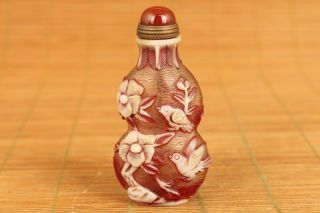 Vintage Chinese Old Glaze Hand Carving Crane Figure Statue Snuff Bottle Gift